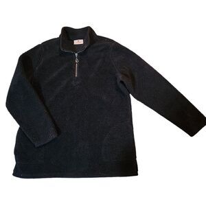 Quacker Factory Fleece Womens M Black Sherpa Quarter Zip Pullover Fluffy